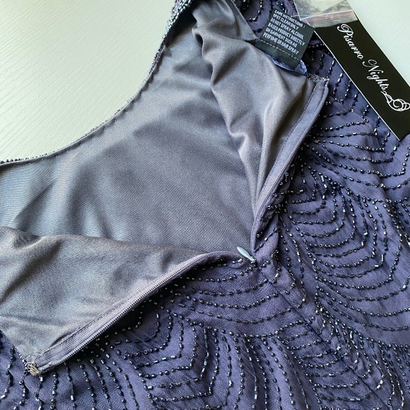Pisarro Nights NWT Beaded Cap Sleeve Cocktail Dress Slate Purple Lined Size 2 - Picture 8 of 16